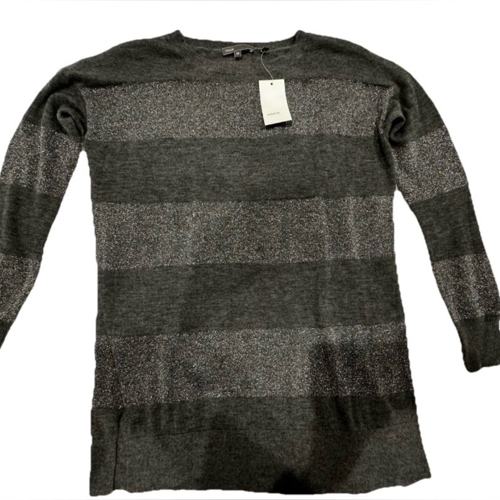 SALE! NWT $265 Vince 80% Cashmere Gray metallic Striped Pullover Sz XS